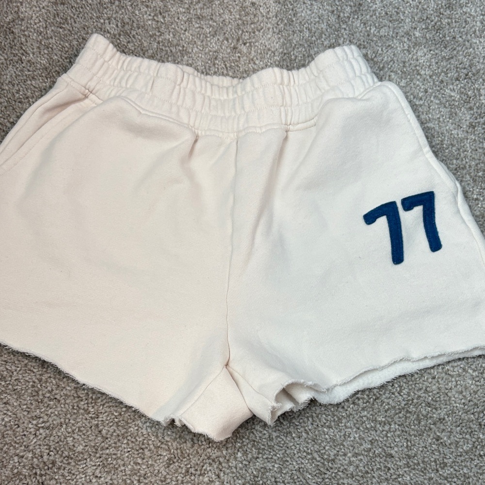 American Eagle Outfitters Cream Shorts with Blue Detail